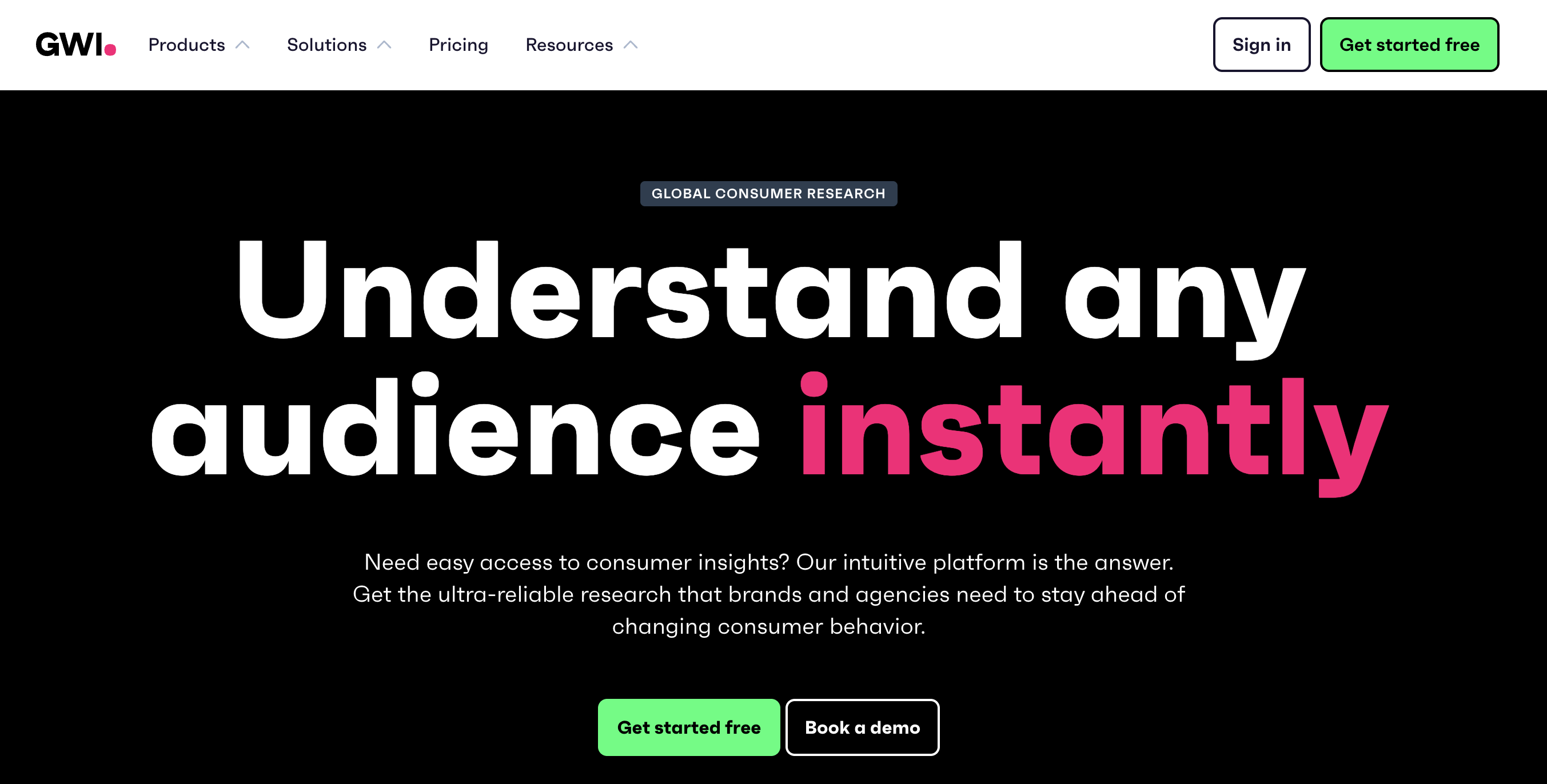 GWI homepage: Understand any audience instantly