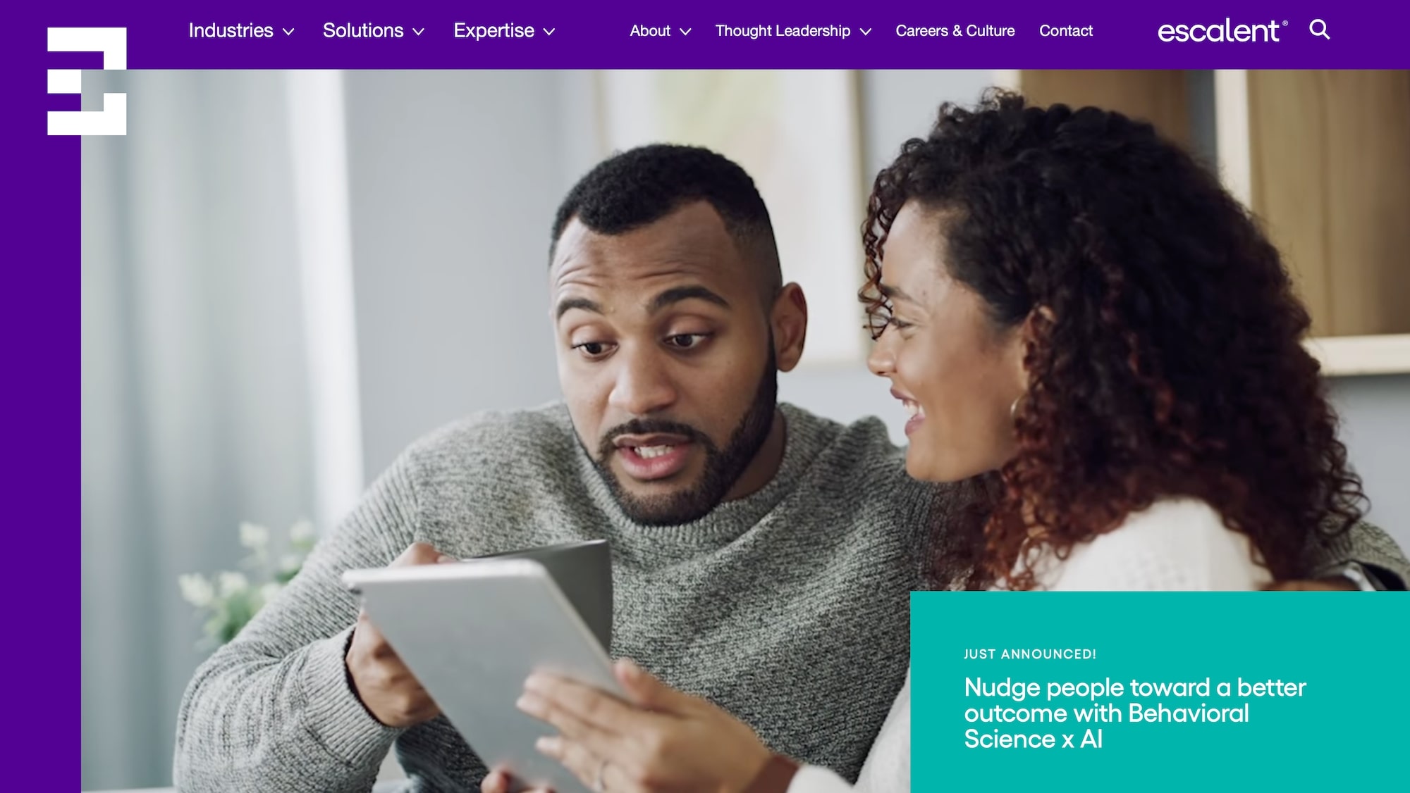 Escalent homepage: Nudge people toward a better outcome