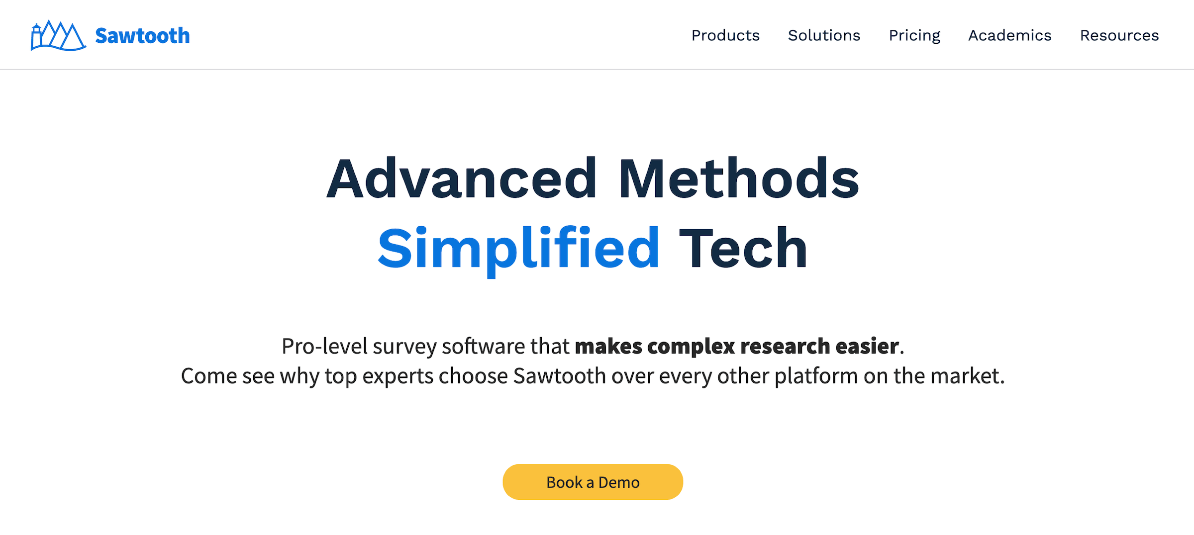 Sawtooth homepage: Advanced Methods, Simplified Tech