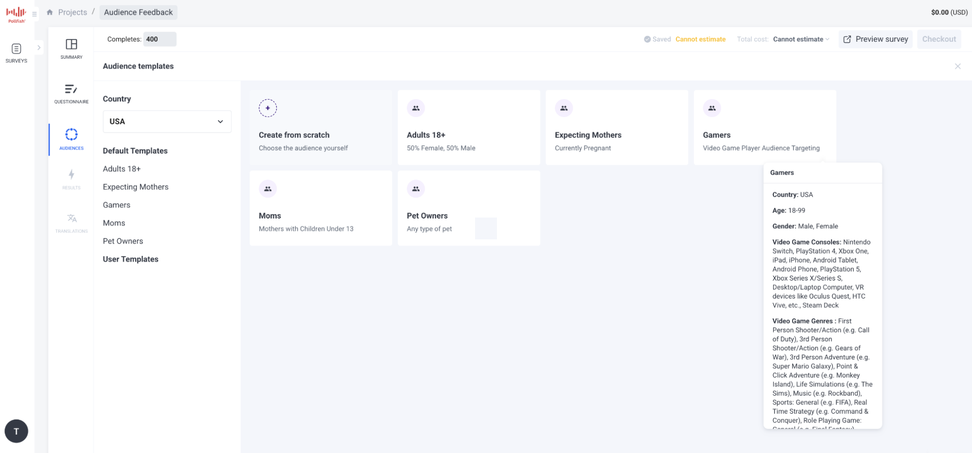 Audience Feedback and Audience Templates