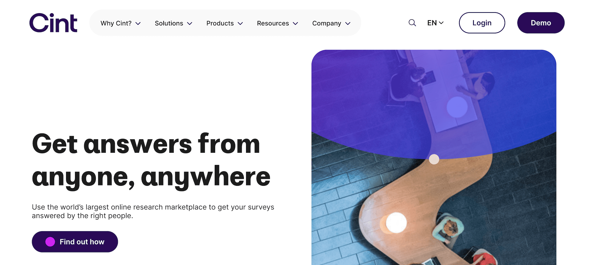 Cint homepage: Get answers from anyone, anywhere