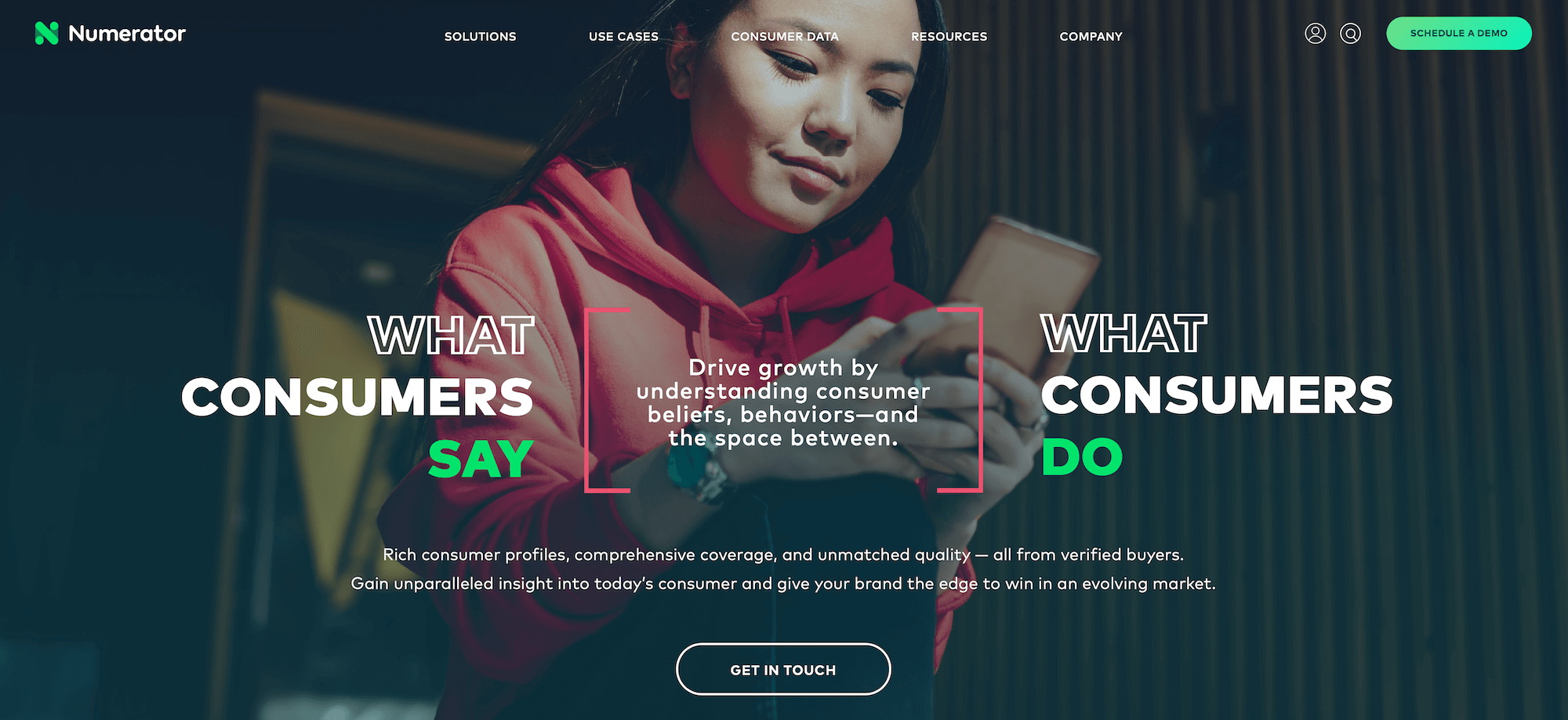 Numerator homepage: What Consumers Do and Say