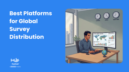 Best Platforms for Global Survey Distribution with image of man at desk with computer and globe